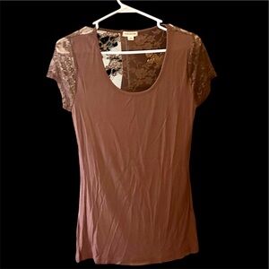 Zenana Outfitters Brown Top Lace Back Short Sleeve Size Large